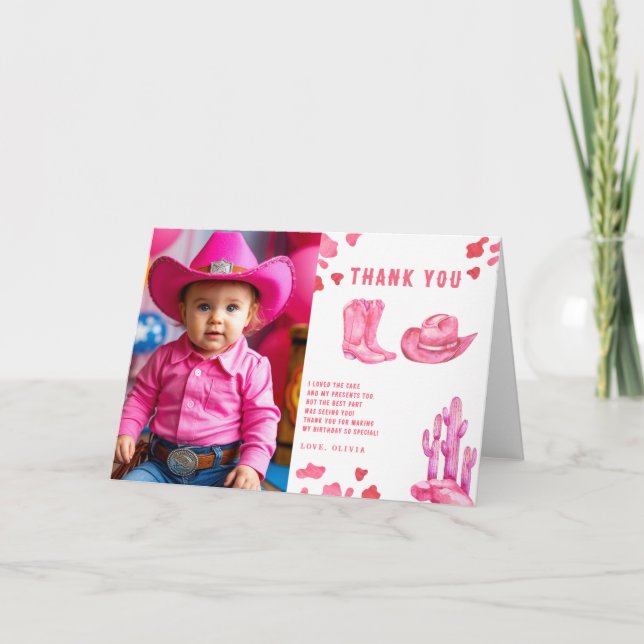 Little Cowgirl Birthday Party Thank you (Front)