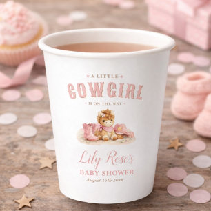 Little Cowgirl Blush Pink Western Baby Girl Shower Paper Cups