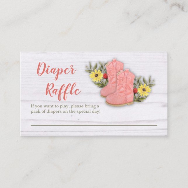 Little Cowgirl Bootie Baby Shower Diaper Raffle Enclosure Card (Front)