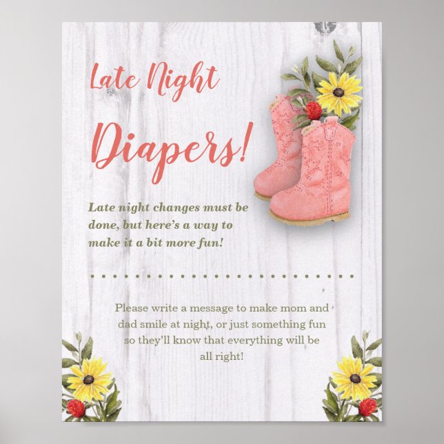 Little Cowgirl Bootie Baby Shower Sign (Front)