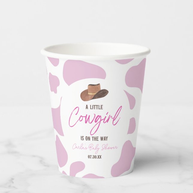 Little Cowgirl Cow Girl Rodeo Western Baby Shower Paper Cups (Front)