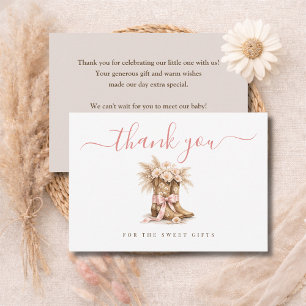 Little Cowgirl Elegant Pink Girl Baby Shower Thank You Card