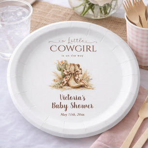 Little Cowgirl Elegant Western Girl Baby Shower Paper Plate