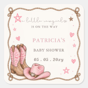 Little Cowgirl Is On The Way girl Baby Shower Square Sticker
