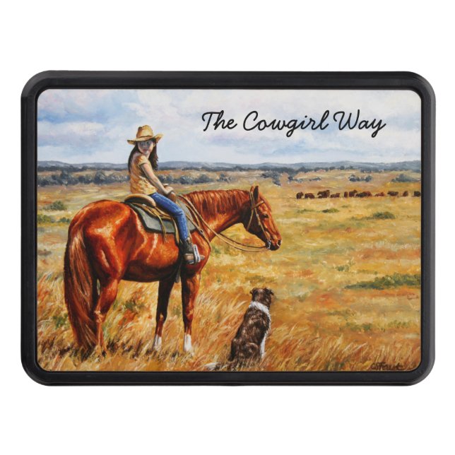 Little Cowgirl on Cattle Horse Trailer Hitch Cover (Front)