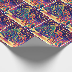 Little Cowgirl On Chair Decorating Christmas Tree Wrapping Paper