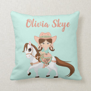 Little Cowgirl on Horse Girls Western Throw Pillow