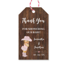 Little Cowgirl Pink Baby Shower Faux Wood Favour