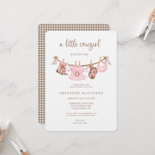 Little Cowgirl Pink Clothesline Baby Shower Invitation