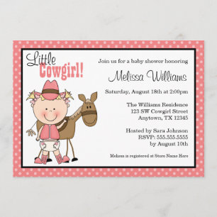 Little Cowgirl Polka Dots Baby Shower Invitations