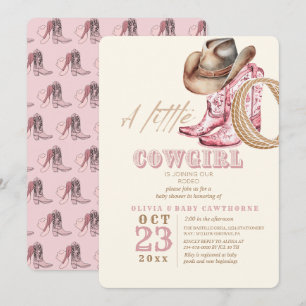 Little Cowgirl Western Baby Girl shower Blush pink Invitation