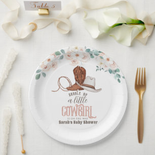 Little Cowgirl Western Floral Girl Baby Shower Paper Plate