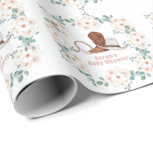 Little Cowgirl Western Floral Girl Baby Shower Wrapping Paper