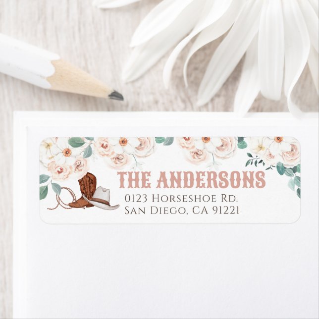 Little Cowgirl Western Floral Girl Return Address (Insitu)