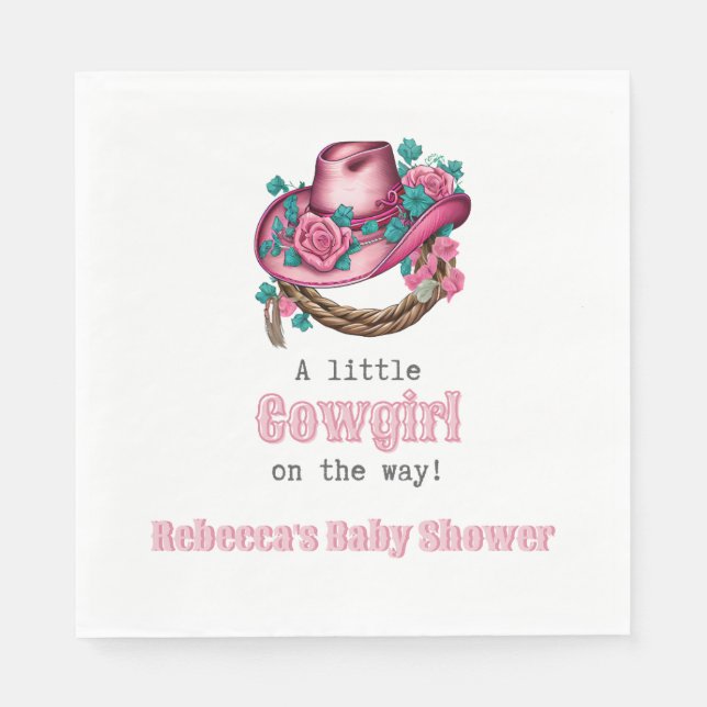 Little Cowgirl Western Pink Hat Floral Baby Shower Napkin (Front)