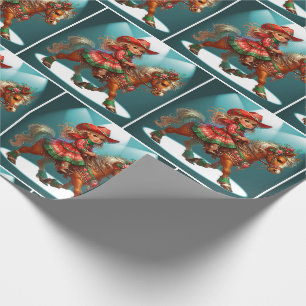 Little Cowgirl With Christmas Costume On Horse Wrapping Paper