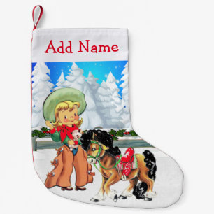 Little Cowgirl With Horse  Winter Scene Small Christmas Stocking