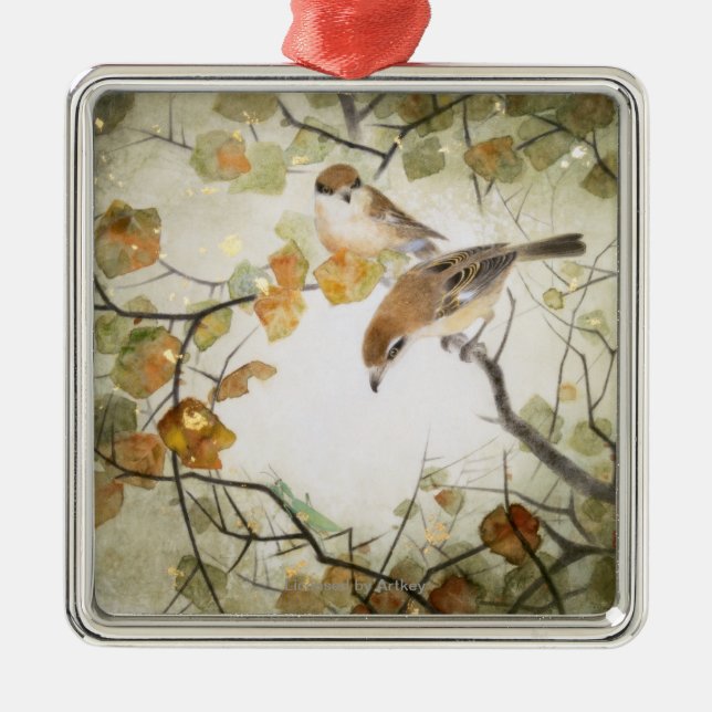 Little Creature-Bull-headed Shrikes Metal Ornament (Front)