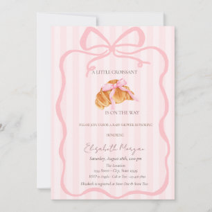 Little Croissant Pink Bow Pink Stripes Baby Shower Invitation