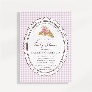 Little Croissant Pink Gingham Baby Shower Invitation