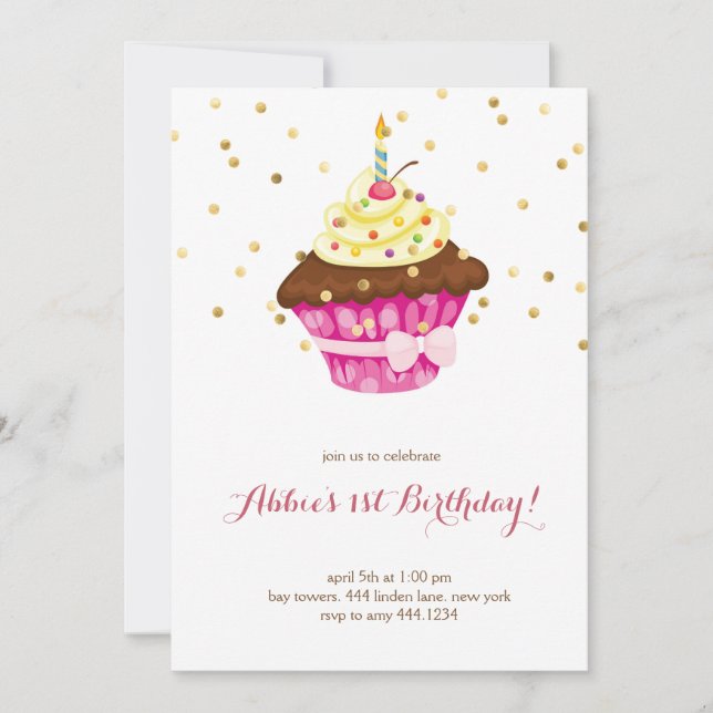 Little Cupcake First Birthday Invitation (Front)