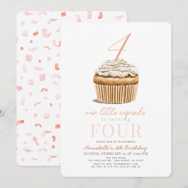Little Cupcake Pink Girl Birthday Invitation (Front/Back)