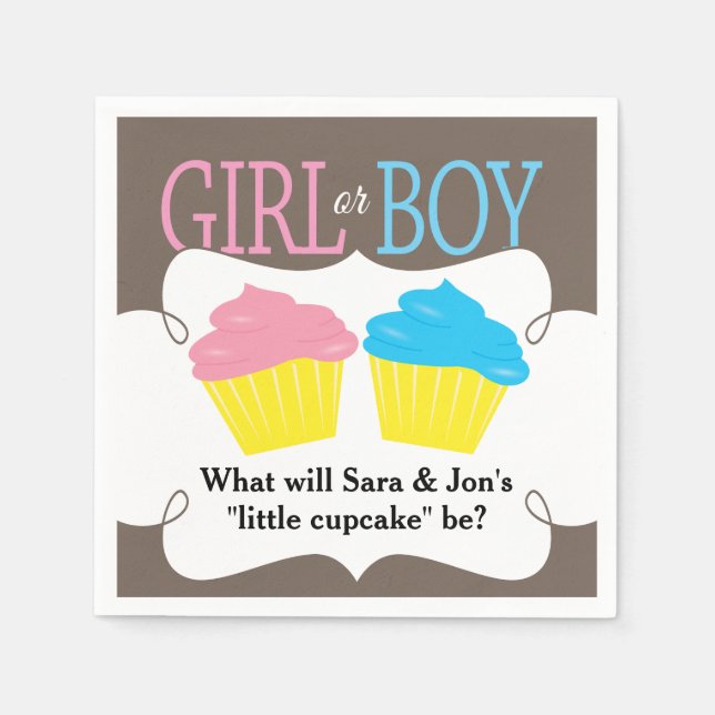 Little Cupcake Pink or Blue Gender Reveal Party Napkin (Front)