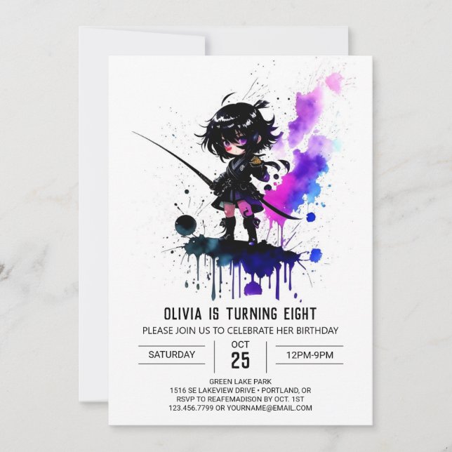 Little Custom Ninja Digital Girl Birthday Invitation (Front)