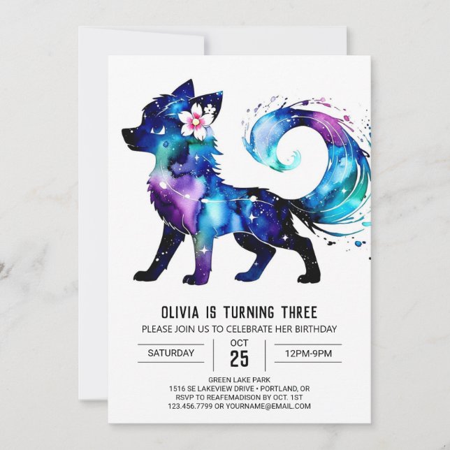 Little Custom Wolf Digital Girl Birthday Invitation (Front)