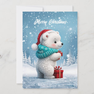 Little cute baby bear with Christmas hat Holiday Card