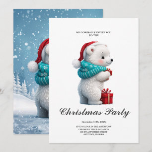 Little cute baby bear with Christmas hat  Invitation