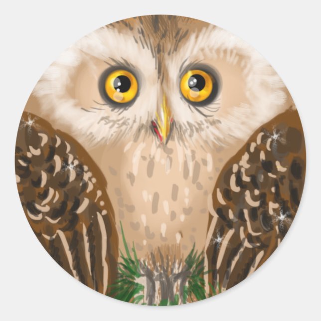 Little cute brown owl classic round sticker (Front)