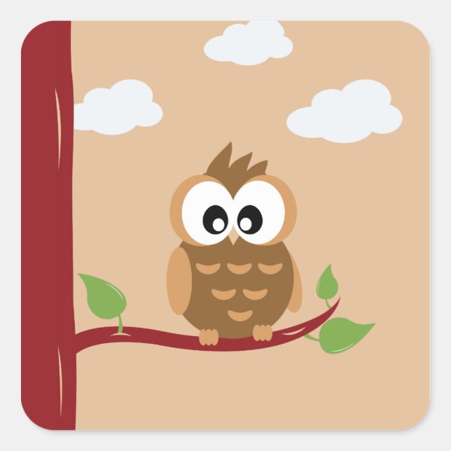 Little Cute Brown Owl Square Sticker (Front)