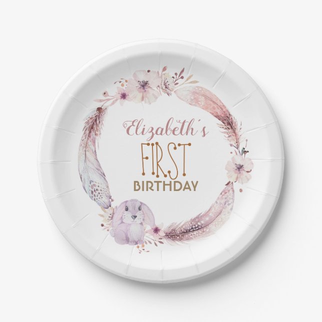Little Cute Bunny Birthday Party | Baby Shower Paper Plate (Front)