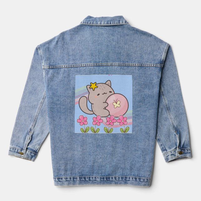 little cute cat  denim jacket (Back)