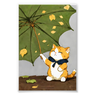 Little Cute Cat Enjoy the Autumn Photo Print