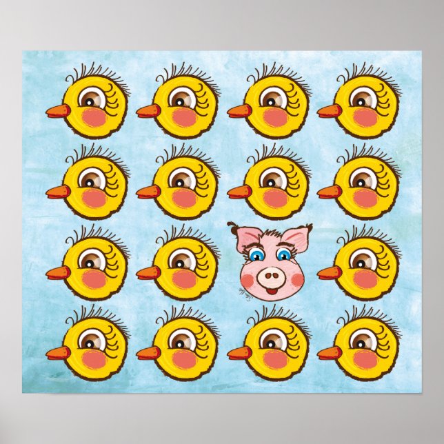 Little cute Chick and pig . poster (Front)