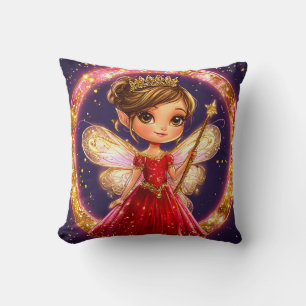 Little Cute Fairy in red dress Throw Pillow