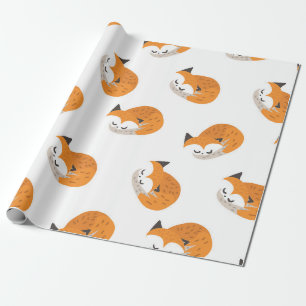 Little cute foxes sleep on a white background. Sea Wrapping Paper