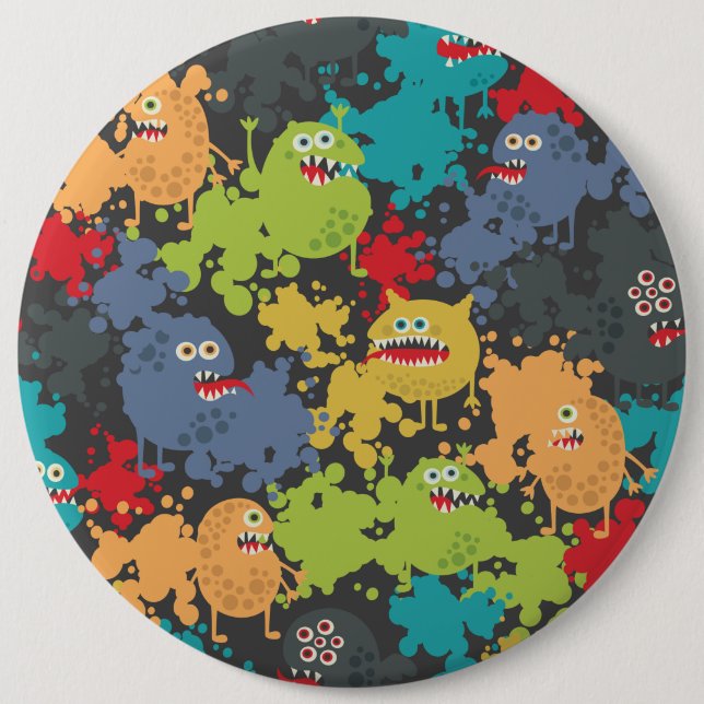 Little cute funny monsters 6 inch round button (Front)
