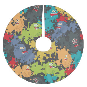 Little cute funny monsters brushed polyester tree skirt