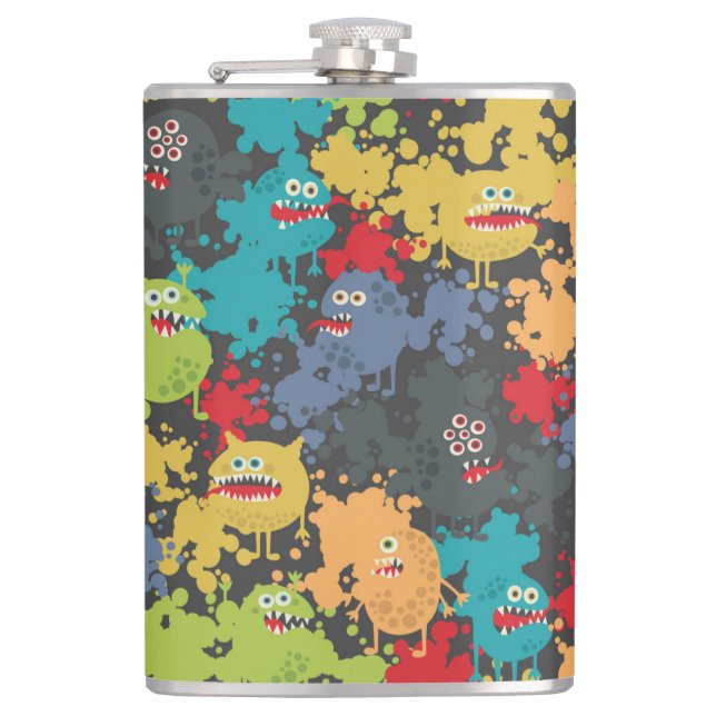 Little cute funny monsters hip flask (Front)
