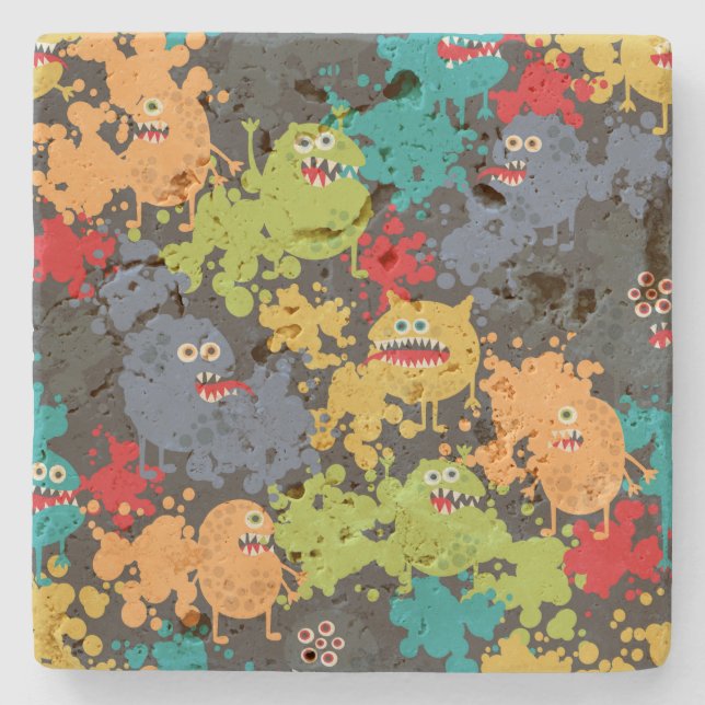 Little cute funny monsters stone coaster (Front)