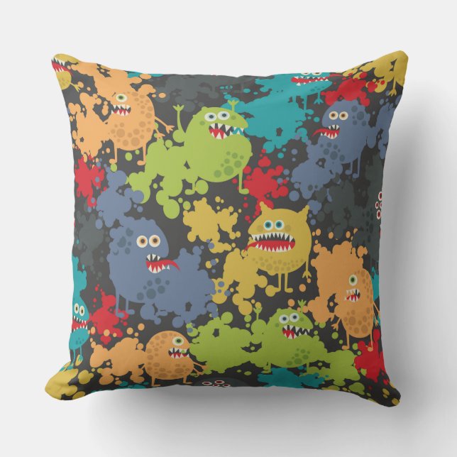 Little cute funny monsters throw pillow (Front)