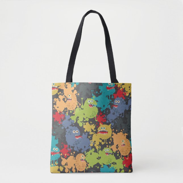 Little cute funny monsters tote bag (Front)