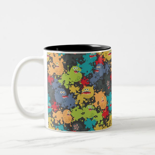 Little cute funny monsters Two-Tone coffee mug (Left)