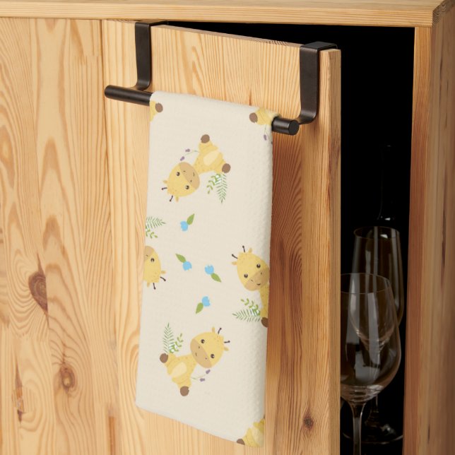 Little cute giraffe floral light brown kitchen towel (Thirds Fold)