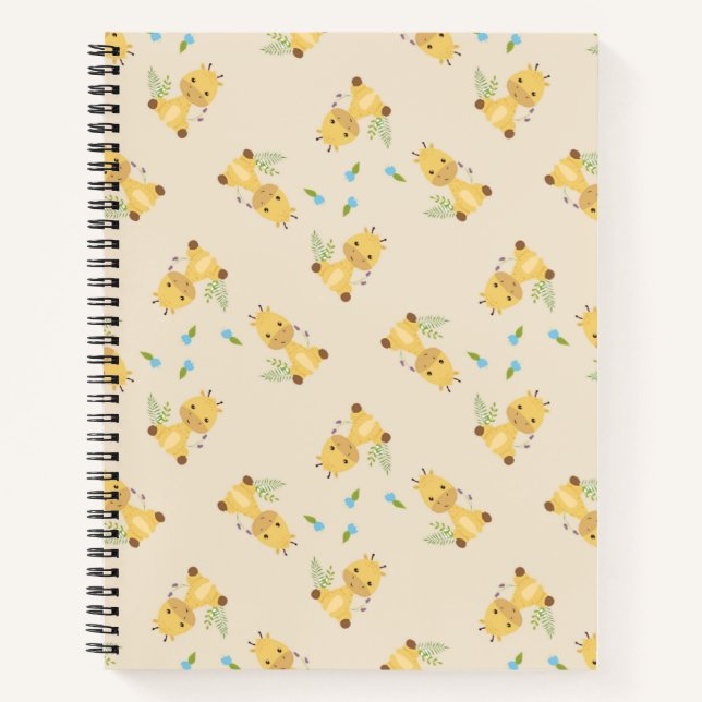 Little cute giraffe floral light brown notebook (Front)