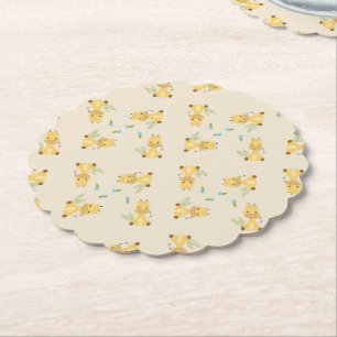 Little cute giraffe floral light brown paper coaster