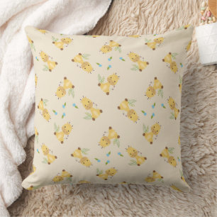 Little cute giraffe floral light brown throw pillow